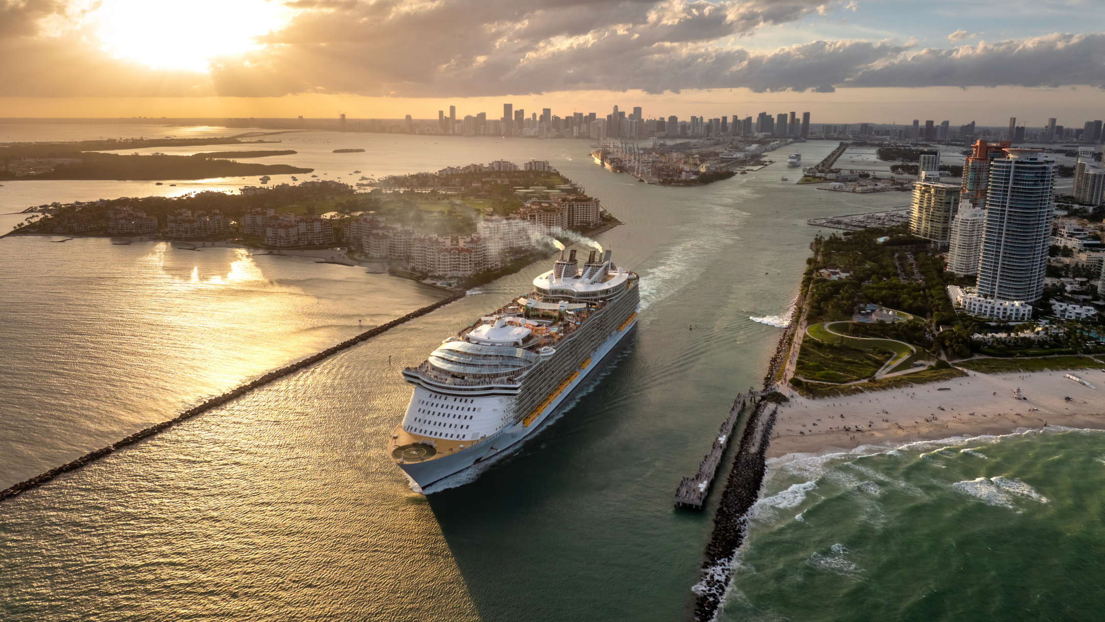 Miami Cruise Port skyline and ships