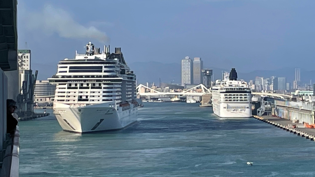 Barcelona Cruise Port with ships and city skyline