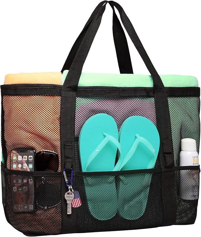 Mesh Beach Tote with Zipper