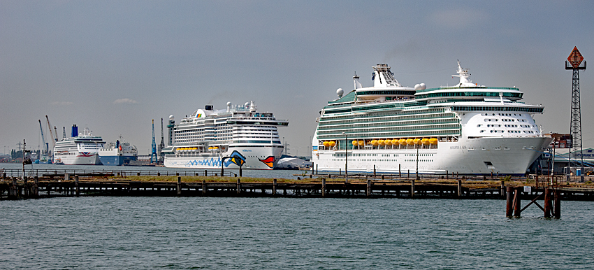 Southampton Cruise Port with ships in harbour