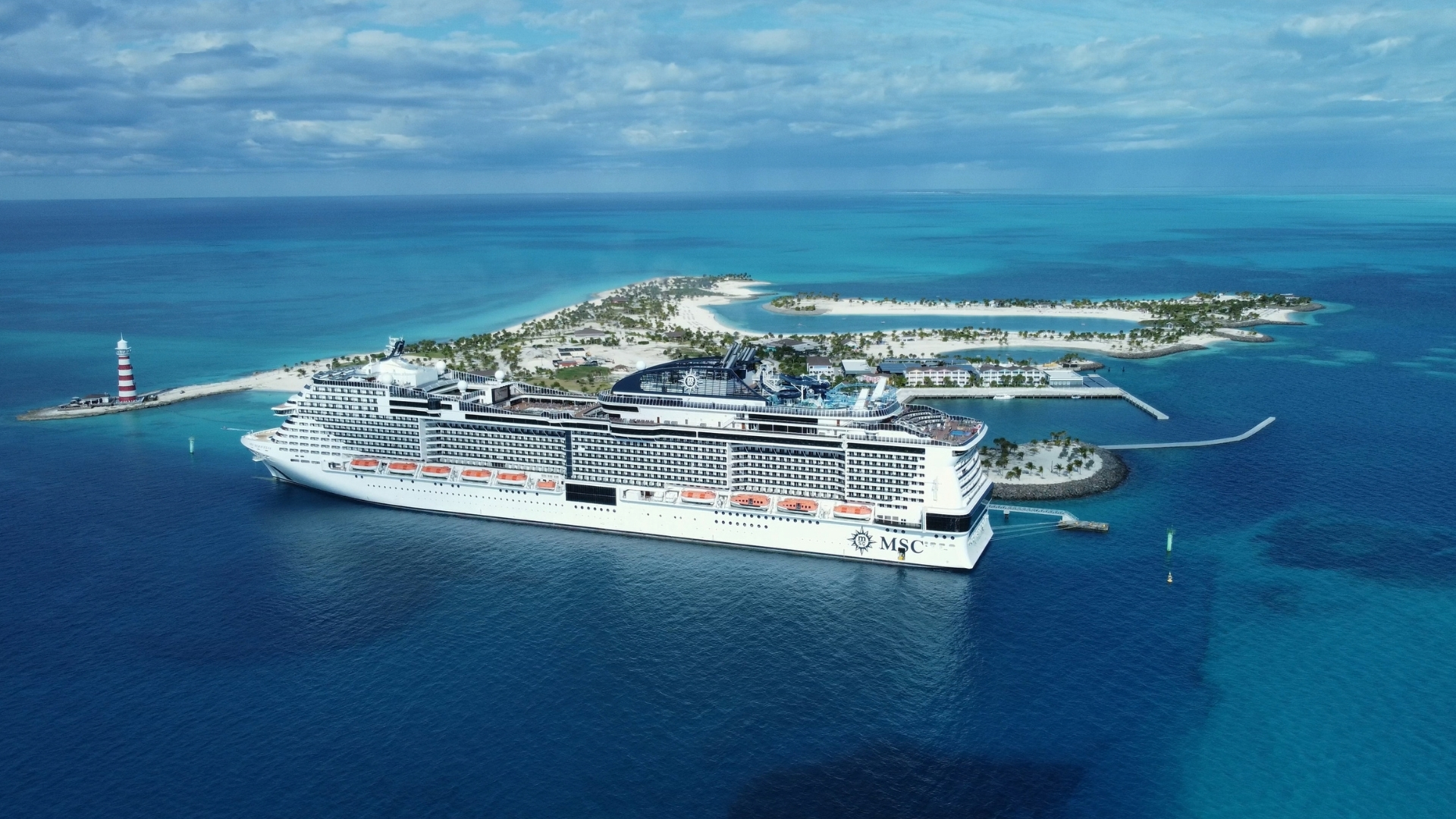 Cruise ship near a tropical island
