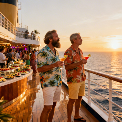 Two Men On Board A Cruise Sipping Cocktails