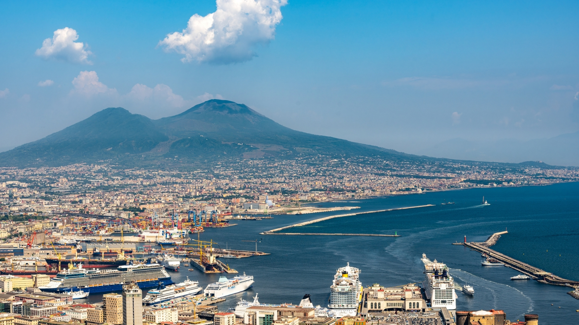 Naples, Italy Napales ports with Vesuvius in the background