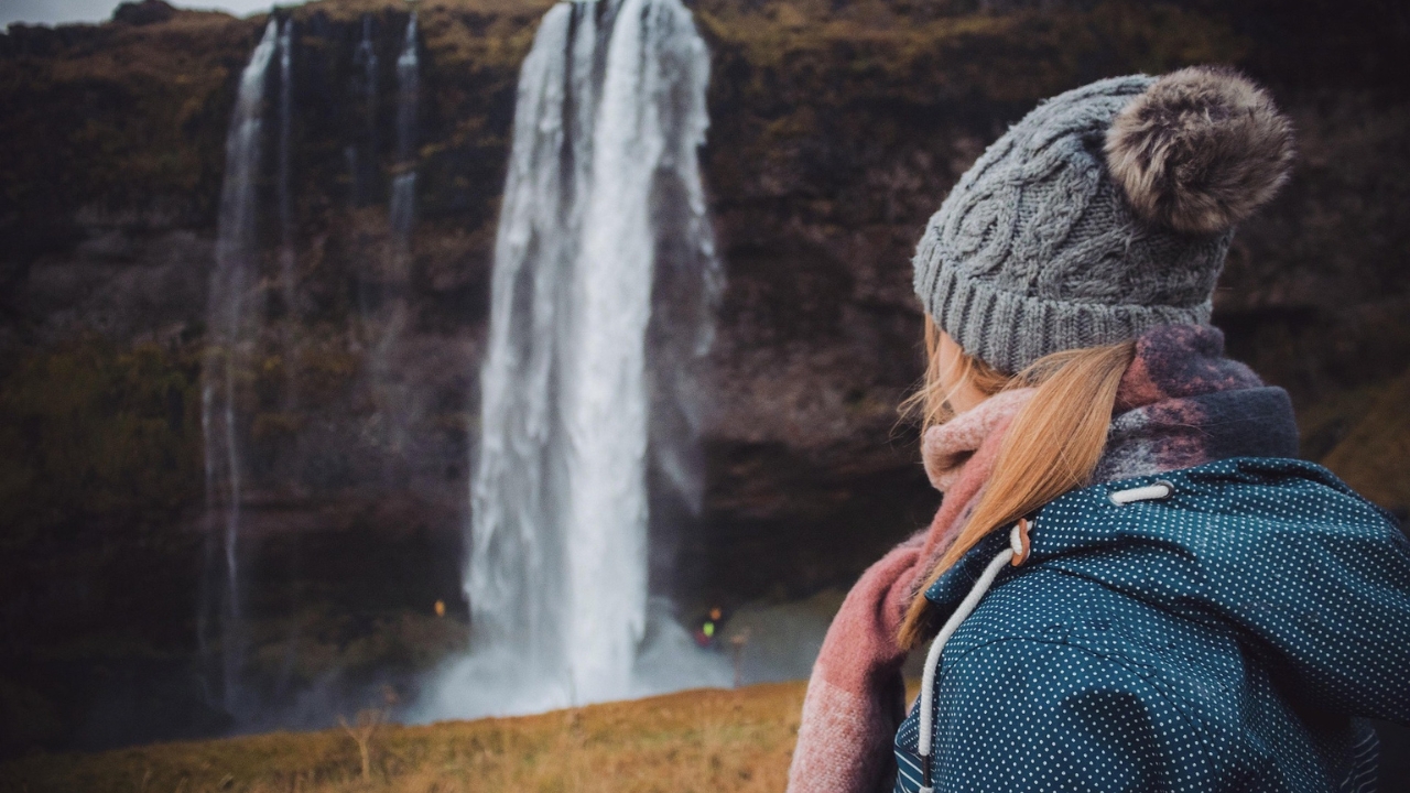 Girl, Waterfall, Iceland image
